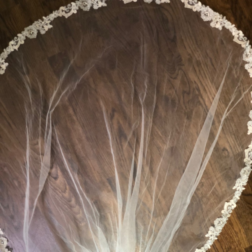 Ivory lace trimmed wedding veil new never worn